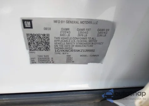 2019 Cadillac Xt5 Luxury from USA, damaged, VIN 1GYKNCRS5KZ139551